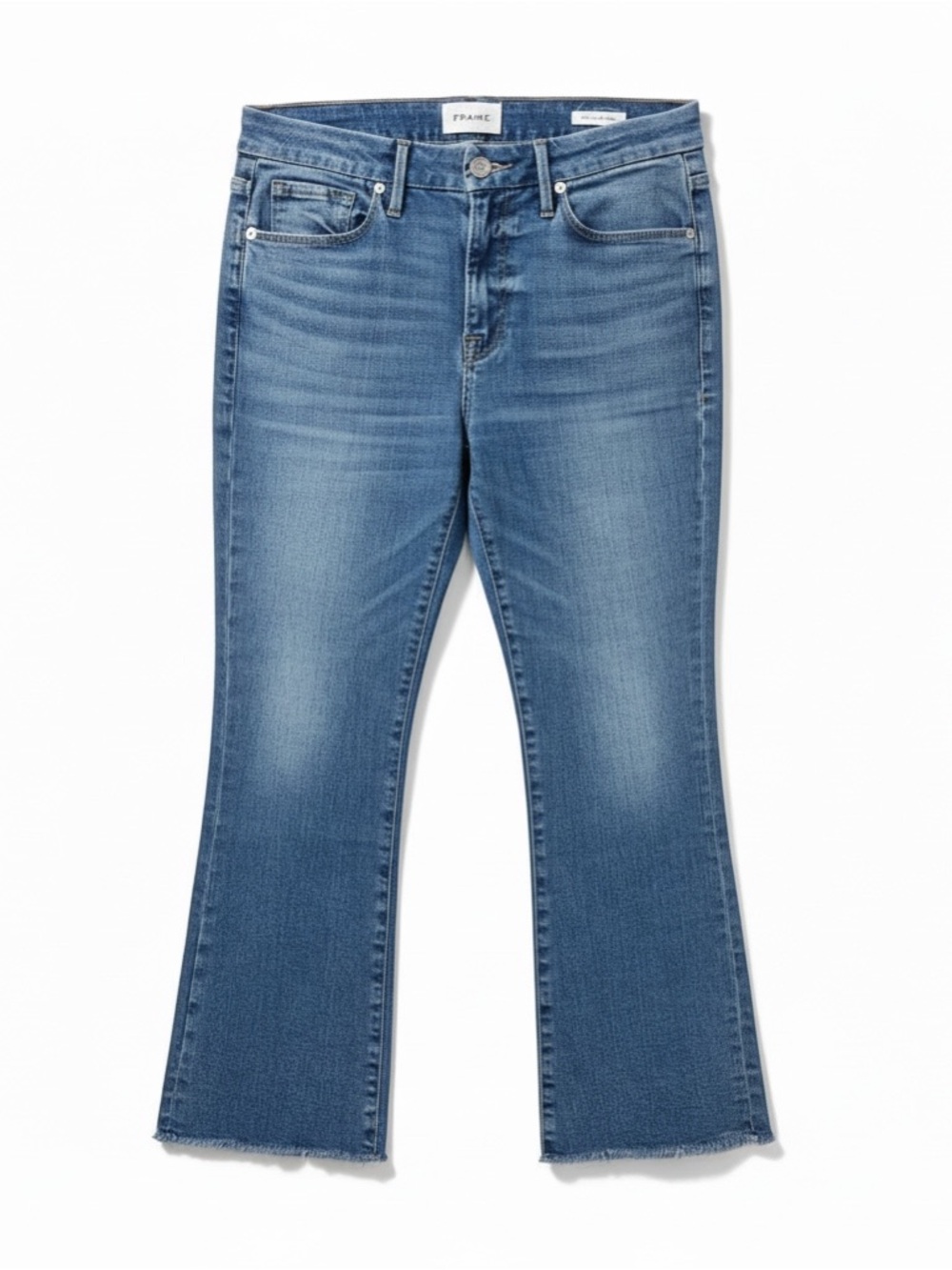 Frame Denim Mid Blue Cropped Flare Jeans